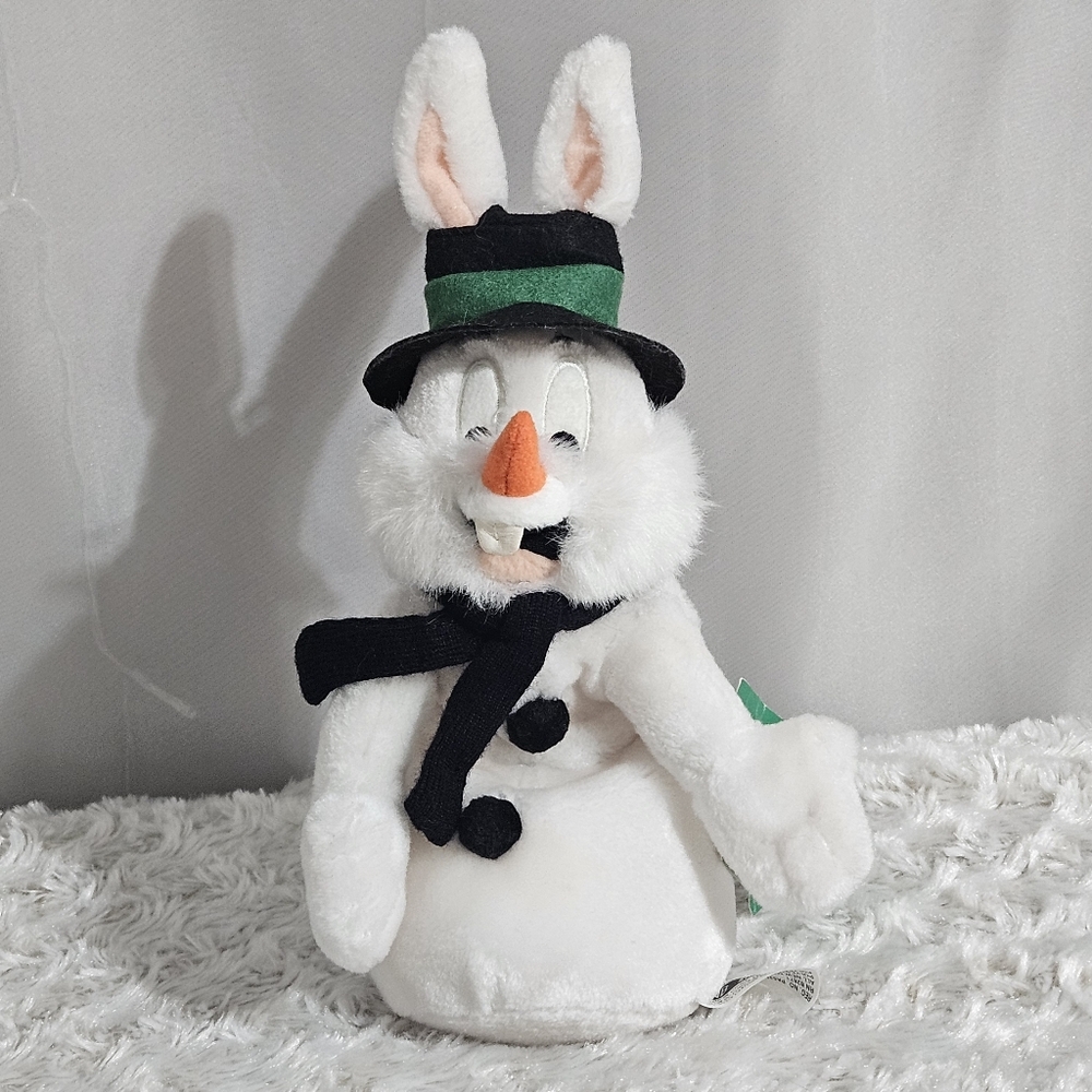 Warner Bros - Vintage Peace On Earth Bugs Bunny Snowman Bean Bag Plush - 1998